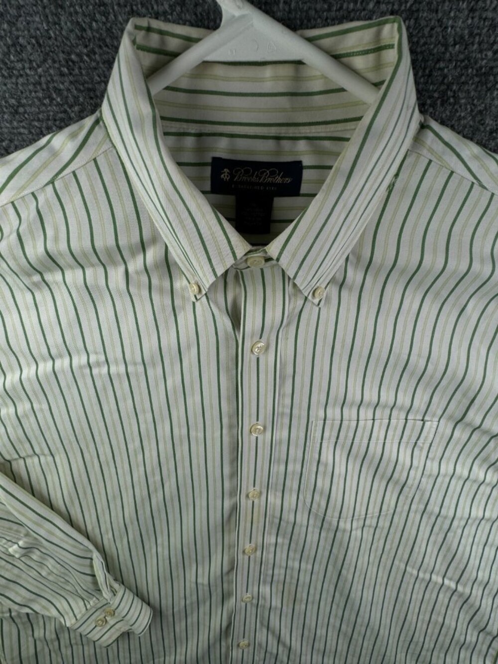 Brooks Brothers Shirt Long Sleeve Button Up Striped Green XL Non Iron Cotton ***